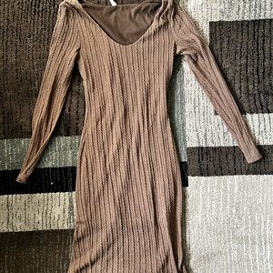 Elegant Tan Long Sleeve Dress